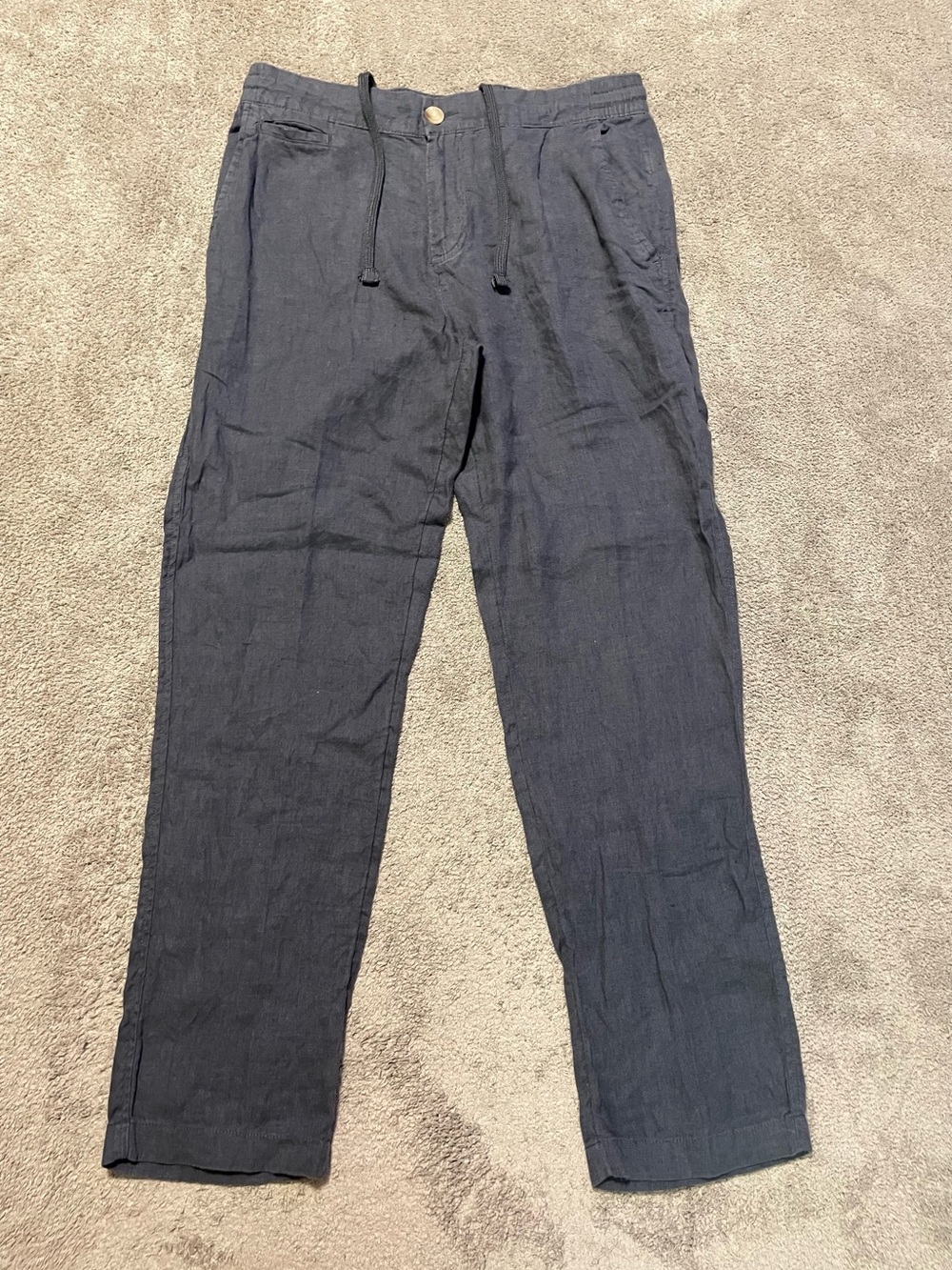 Panama Jack 100% Linen Pants Mens M Navy Drawstring Straight Leg 32x30